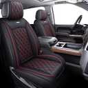 Aierxuan Truck Seat Covers for Chevy Silverado GMC Sierra Trail Boss Z71 Pickup 2007-2025 1500 2500HD 3500HD Crew Double Extended Cab Waterproof Leather (Full Set, Black-Red)