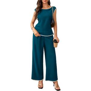BeryLove Two Piece Sets for Women Summer Outfits Lounge Sets Cap Sleeve Tops Wide Leg Crop Pants Vacation Travel Outfits
Size XXL