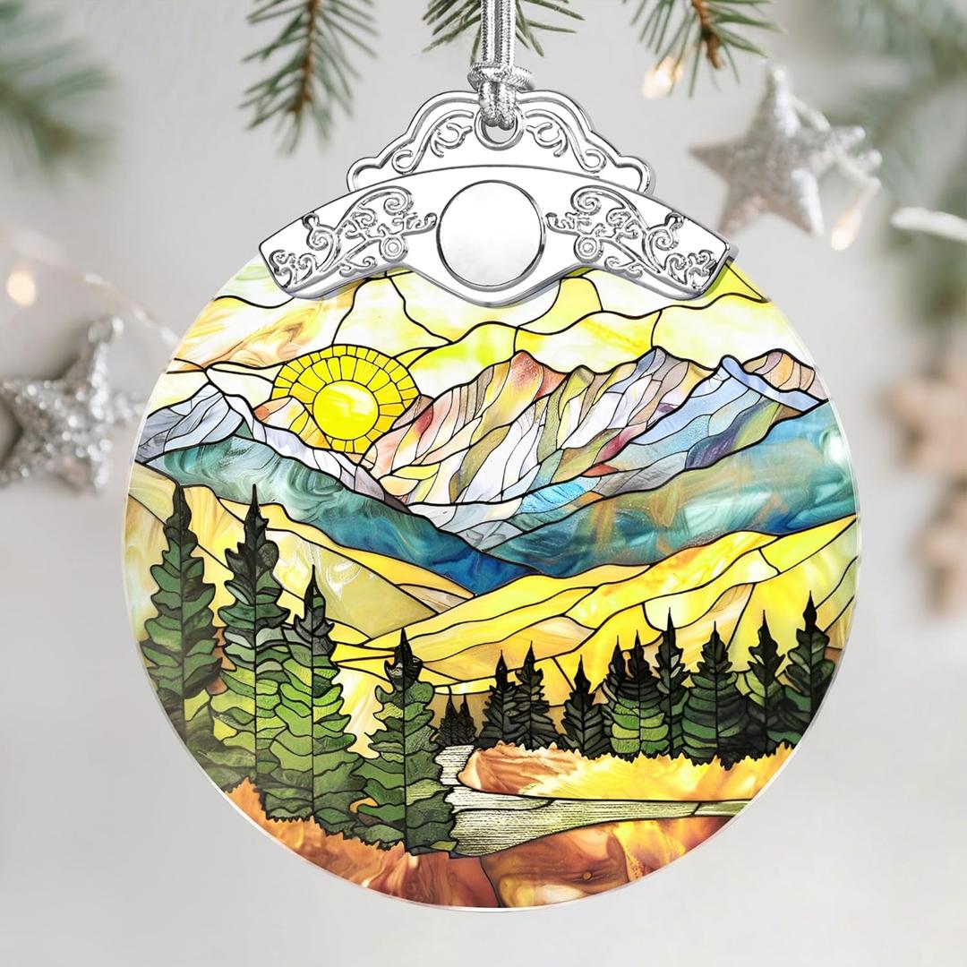 2 x Christmas Ornaments: Stained Glass Ornament, Christmas Tree Ornament, Hanging Ornaments for Home Decor & Xmas Tree Decorations, Exquisite Holiday Decor, Gifts & Holiday Present - Mountain Range
