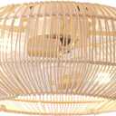 20'' Boho Rattan Ceiling Fan with Light, Coastal Caged Ceiling Fans with Lights and Remote Control, Enclosed Hidden Flush Mount with Reversible 6 Speeds for Living Room Bedroom Nursery