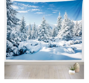 Loccor Winter Snow Forest Tapestry White Alps Mountain Winter Scene Tapestry 80" x 60" Snowy Woodland Landscape Taptries Wall Hanging for Bedroom Living Room Dorm Wall Art Home Decor