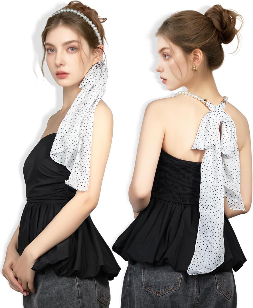 Scarf for Women - Imitation Pearl Chiffon Scarves Fashion Hair Band Soft Neck Scarf, Versatile Headband