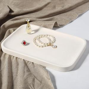 Koville Marble Tray, 12"x8" Natural Stone Vanity Tray for Countertop Bathroom Kitchen Dresser, Decorative Marble Catchall Trays for Perfume Jewelry, Rectangular Serving Tray(Beige)