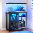 DWVO 29 Gallon Aquarium Stand with Power Outlets & LED Light, Cabinet for Fish Tank Accessories Storage - Metal Fish Tank Stand Suitable for Turtle Tank, Reptile Terrarium, 350LBS Capacity, Grey
