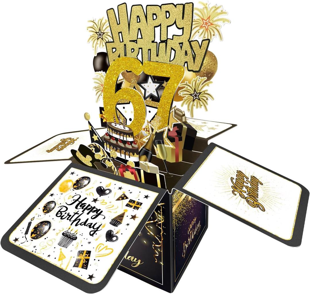 Joycard 67th Birthday Card, 67th Birthday Decorations for Women Men, Happy Birthday 3D Cards for 67 Year Old Mother Dad, Birthday Gift Box for Wife Husband