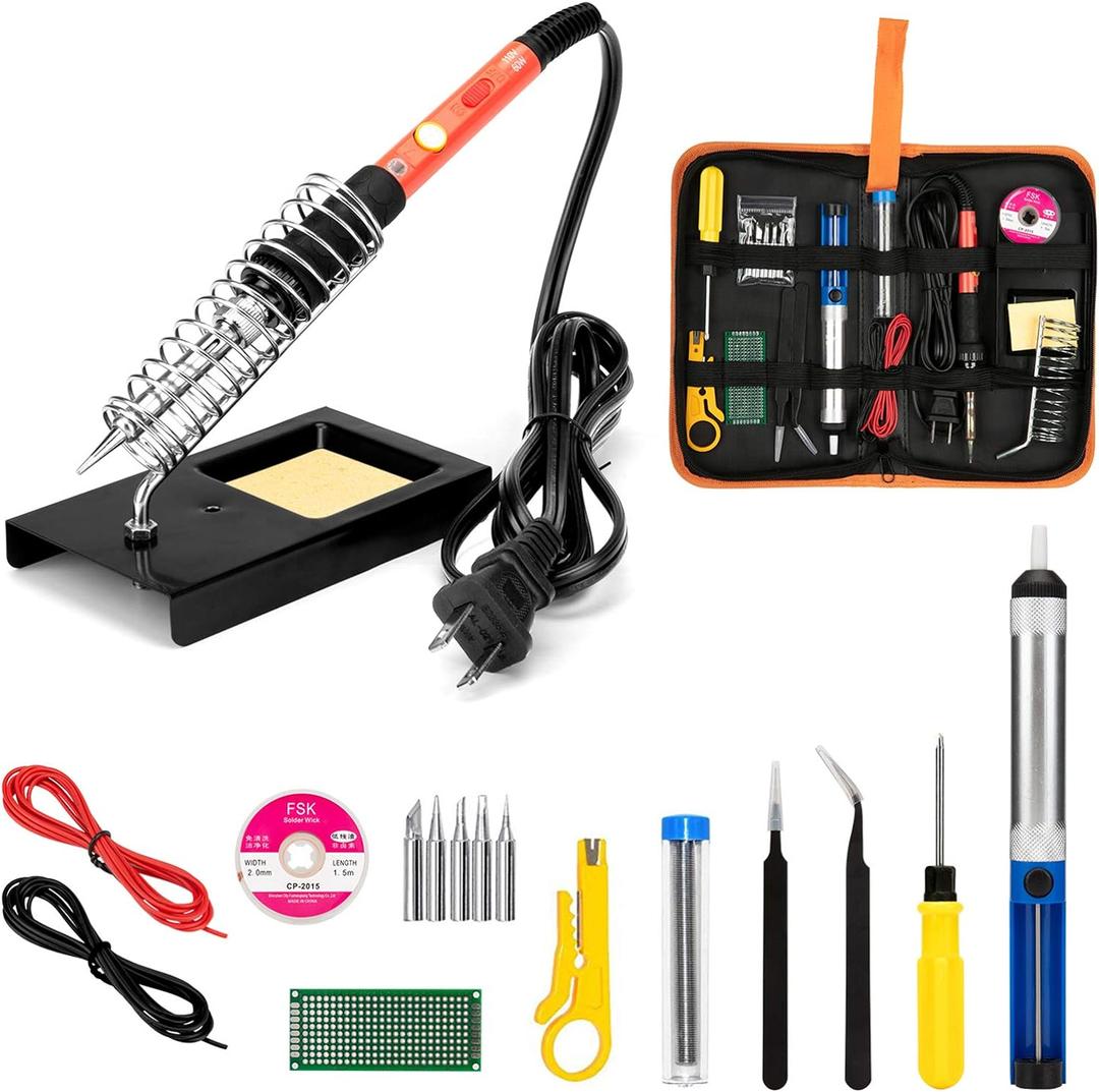 Soldering Iron Kit, 60W Upgraded Soldering Kits Adjustable Temperature Welding Tool Solder Irons Pen with On/Off Switch Use for Electrical Repairs (19-in-1)