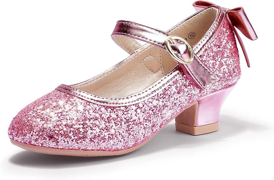 PANDANINJIA Girls Toddler/Little Kid Jada Dress Mary Jane Pumps Bow Low Heels Party Wedding Princess Shoes (Lisa White Pu, 27)