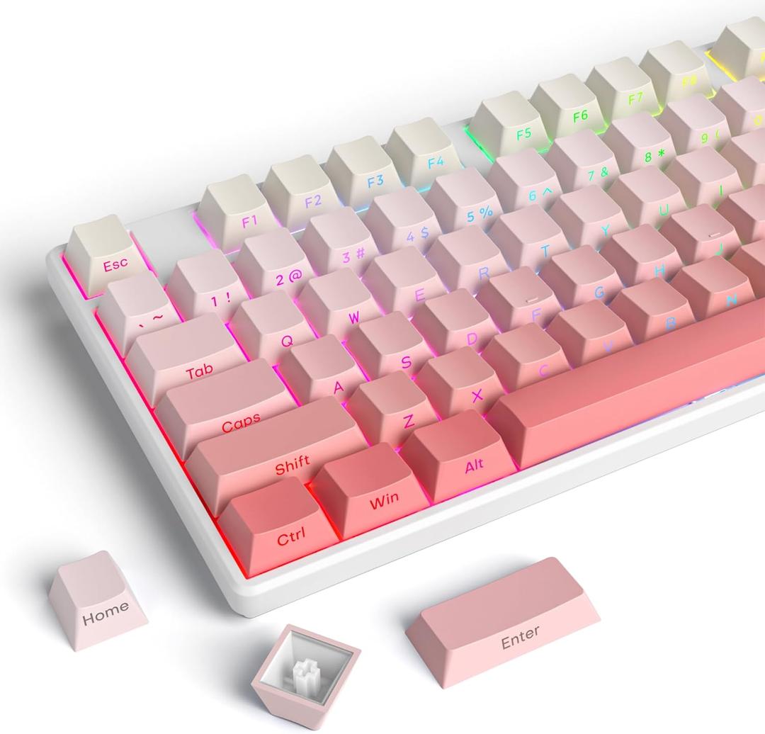 Guffercty kred Cute Gradient PBT Key Caps 135-keys Custom Minimalist Side Printed Double Shot Keycaps with Cherry Profile for 61/68/96/108Mechanical Gaming Keyboard (Blush)