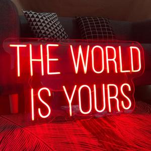 Neon Sign The WORLD IS YOURS 23.6 x 12.2 in 3D Personalized Neon LED Lights Neon Sign Bedroom Bachelorette Party Birthday Favors for Wall Decor Pink Room Decor or Christmas Neon Bar Signs