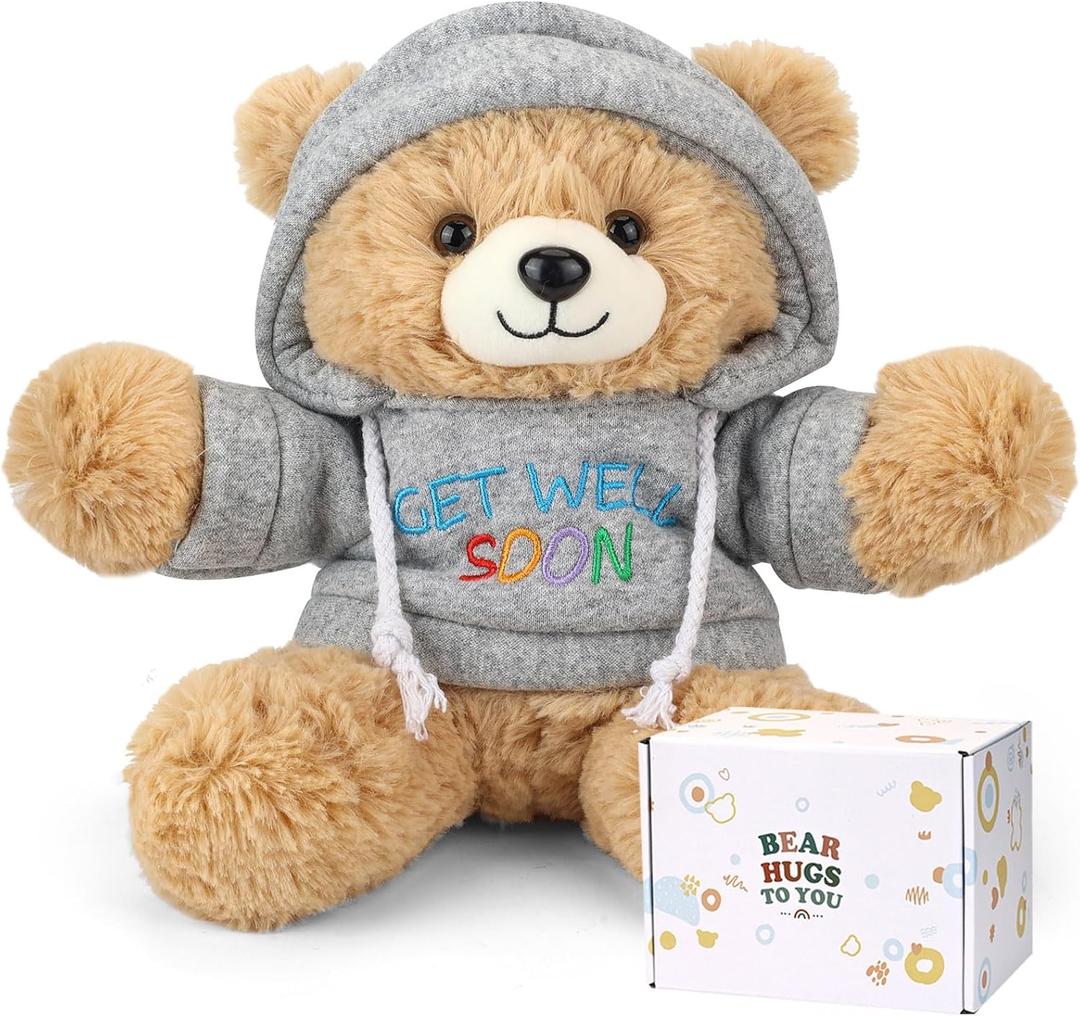 Osacoe Get Well Soon Teddy Bear Stuffed Animal with Gift Box Removable Hoodie for Comfort and Love, for Kids, Women & Men in Tough Time, Get Well Soon Gifts Basket with Beautiful Greeting Card