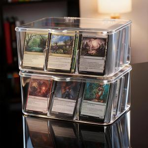 PUGED 2 Pack Large MTG Card Storage Box 4200+ Acrylic Clear Cards Trading Box Display Organizer Cases with Removable Dividers for MTG TCG Cards
