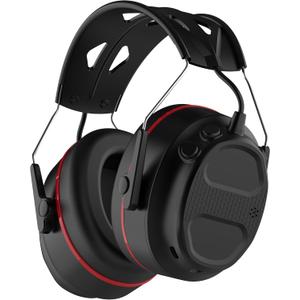 Bluetooth 5.4 Hearing Protection Headphones with 1200mAh Rechargeable Battery, 120H Working Time, 30dB SNR, Ear Muffs with Larger Buttons for Easy Operation, Superior Stereo Sound Quality Black-Red