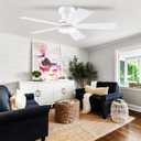 BYKISTOK 46" Flush Mount Ceiling Fan with Lights - White Modern Fan Light with Reversible Mute Motor, 3CCT Dimmable, Wind Speeds Adjustable, Low Profile Light Fixure for Indoor Use, Bedroom