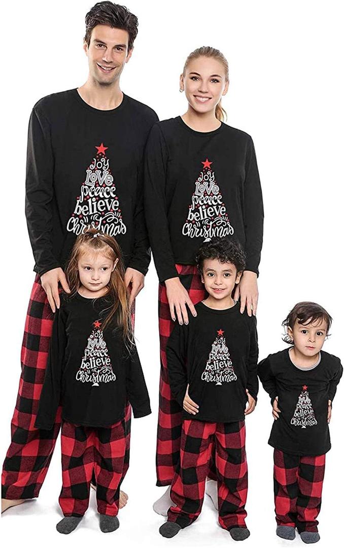 ANGELGGH Family Pajamas Matching Sets, Cute Christmas Printed 2 Piece Sleepwear, Holiday PJs Jammies for Couples/Women/Men (XX-Large, Black Joy)