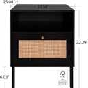 Angel Sar Rattan Night Stand Set 2, Boho Bedside Table Black Nightstand with Rattan Door, Storage Cabinet, Open Storage Space & Sturdy Metal Legs, Accent Bed Side Table, Wood End Tables Bedroom