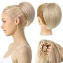 REECHO Ponytail Extension, 8" Short Mini Claw Clip Pony Tail Hair Extensions Natural Soft Feather-Light Tension-Free Ponytail Hairpiece for Women - Dark Blonde with Light Ends