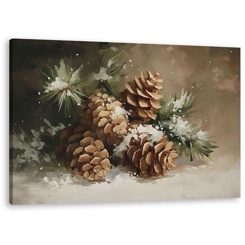TLESKE Rustic Winter Pine Cones Pinecones Wall Art Decor, Vintage Christmas Canvas Wall Art Print for Farmhouse Bedroom Living Room, Aesthetic Winter Wall Artwork Picture, 16x24