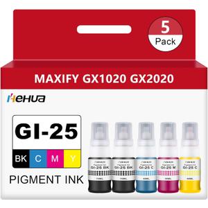 hehua Pigment GI-25 Refill Bottles Ink GI25 (5 Pack, 2B/ C/ M/ Y, 260ml) Replacement for Canon 25 Ink Refill GI-25BK GI25 Work for Canon MAXIFY GX2020 GX1020 MegaTank Printer (2 Black, Cyan, Magenta, Yellow) hehua Pigment GI-25 Refill Bottles Ink GI25 (5 Pack, 2B/ C/ M/ Y, 260ml) Replacement for Canon 25 Ink Refill GI-25BK GI25 Work for Canon MAXIFY GX2020 GX1020 MegaTank Printer (2 Black, Cyan, Magenta, Yellow)