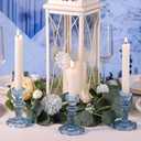 12pcs Taper Candle Holders, Candle Stick Holders, Glass Candle Holder - Vintage Flower Blue Candle Holders for Wedding, Baby Shower & Home Decor (Blue)