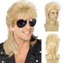Blonde Mullet Wigs for Men 80s Rocker Wig Costumes Fancy Party Cosplay Halloween Wig