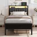Twin Bed Frames with Headboard, LED Lights & Charging Station