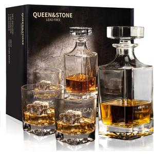 Square 25Oz Whiskey Liquor Decanter Set With 2 Glasses in Box,Decanter Set for Scotch Liquor,Whiskey Wine Decanter Suit for Men and Women Father Coworkers Lovers