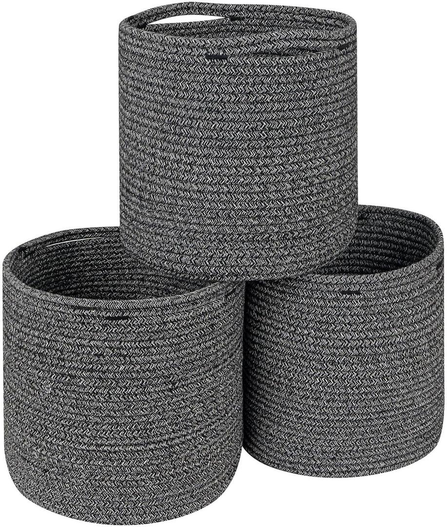 voten Storage Cubes Baskets Bins Organizer 11x11x11'' Fit 12x12''Cube Storage Organizer Bookcases Shelves,Roomy Cute Durable Woven Cotton Storage Basket for Organization,Round 3Pack Mixed Black (L11xW11xH10.7)