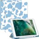 Compatible with iPad 9th/8th/7th Generation Case(2021/2020/2019),10.2 inch with Pencil Holder, Auto Sleep/Wake Cover for Girls Women-Blue Cow Pattern Western
