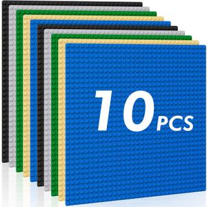 Classic Baseplates Building Plates-Pack of 10 Large 10" x 10" Building Bricks, Compatible with All Major Brands and Activity Table, Perfect STEM Gift for Builders Age 3+ (Multicolored) (CLASSIC (NOT STICKY))