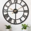 Pytha Sight 30 Inch Extra Large Giant Wall Clock,Oversized Round Silent Vintage Industrial Black Metal Farmhouse Big Roman Numeral Wall Clocks for Living Room,Kitchen,Bedroom Home Decor