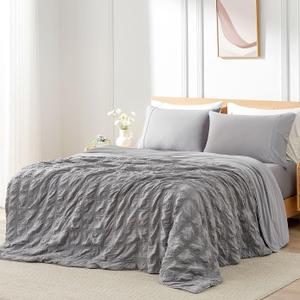 Cozy Bliss Cooling Comforter King Size Seersucker Plaid, Q-Max 0.4 Reversible Lightweight Cooling Blanket, Breathable Silk Smooth Summer Bedding Quilt for Hot Sleepers Night Sweats Dark Grey, King (104''x90'')