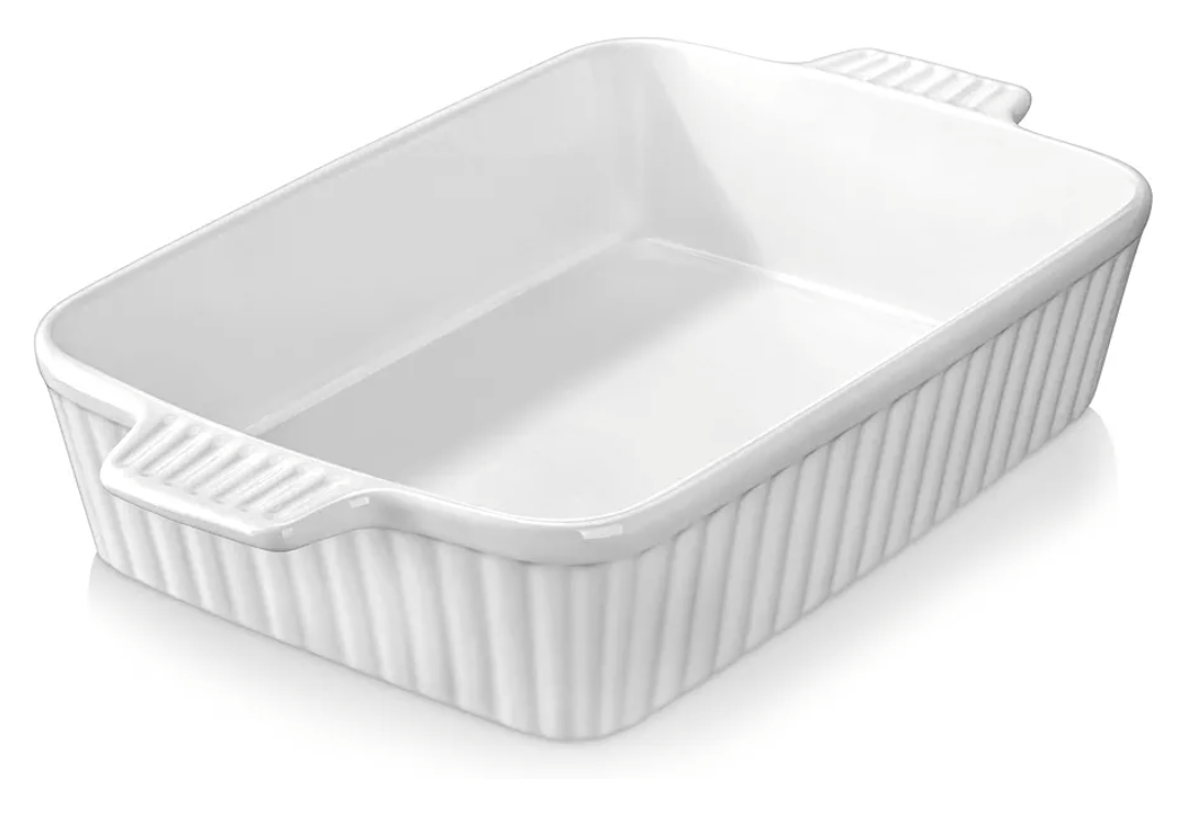 MALACASA 4.4 QT Baking Dish, 9x13 Large Casserole Dish for Oven, Ceramic Baking Pan, Rectangular Lasagna Pan Deep with Handles for Baking, Durable Microwave Oven Safe, Wedding Gift,White, Series BAKE-BAKE 