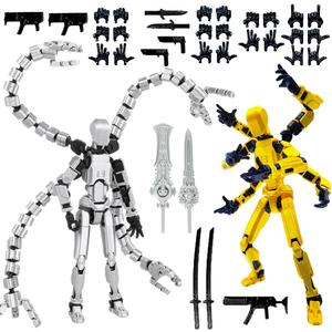 T13 3D Action Figure Set (Assembly Completed) 2 Pcs, 3D Printed Multi-Jointed, Titan 13 Action Figures, Multi-Articular Lucky Mobile Robot Nova,Desktop Decorations for Game Lovers Toys (Sliver Gold)