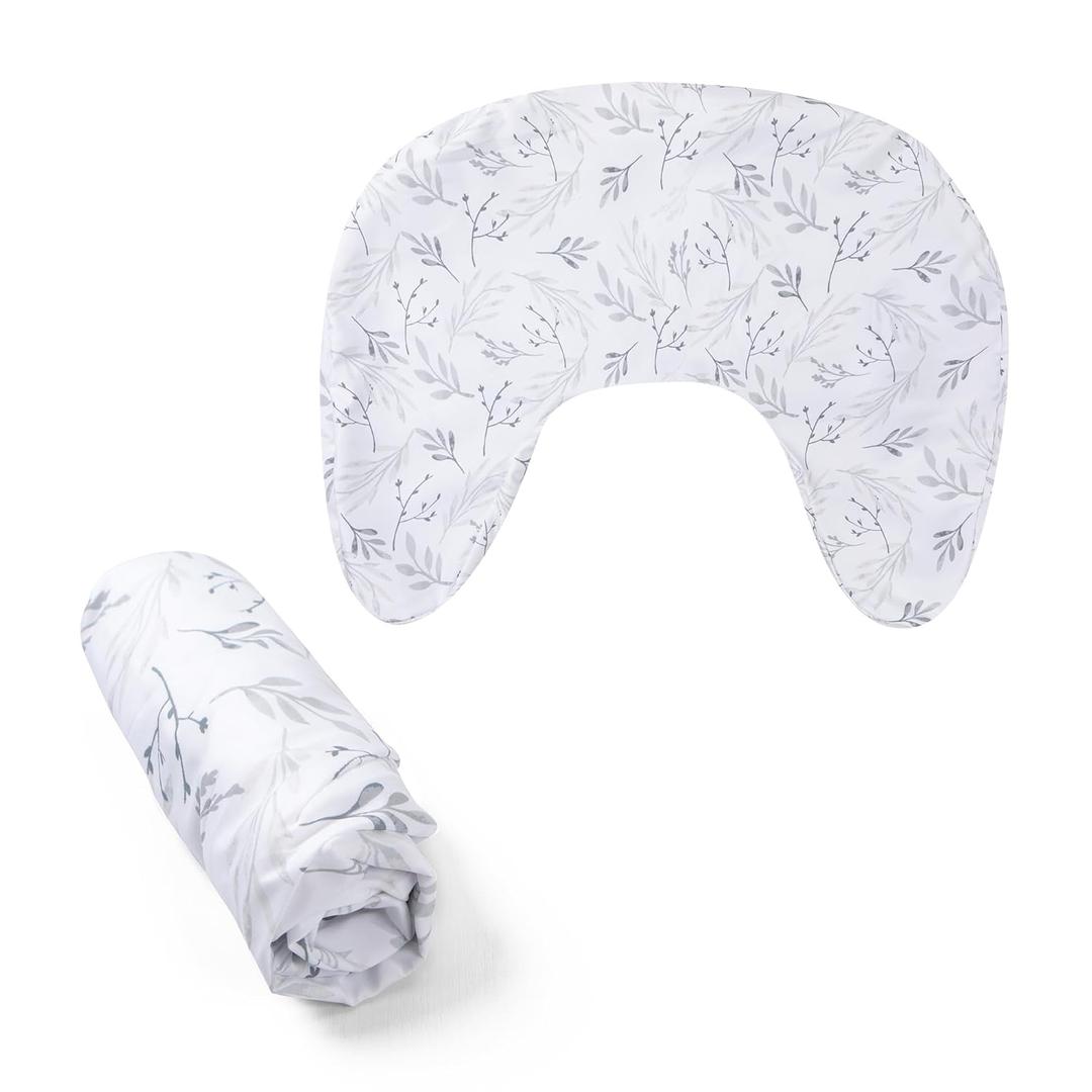 Boppy Nursing Pillow Cover - Soft, Hypoallergenic Washable Microfiber Bottle & Breastfeeding Pillow Covers (Redesigned Feeding Pillow Sold Separately) - Gray Gentle Leaves