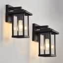 Outdoor Wall Light Fixtures, Modern Exterior Wall Mount Lanterns, Outside Wall Sconces in Black Finish with Clear Glass for Porch Patio Farmhouse, 2-Pack