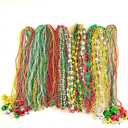 100 Pcs with 6 Styles Christmas Party Beads Necklaces Red Green Gold Silver Snowflake Santa Jingle Bell Holiday Beads Necklaces Christmas Tree Party Decorations