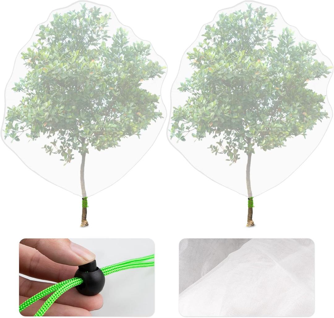 MR FIVE 2 Pcs Extra Large Plant Cover Bags with Drawstring,Bird Netting for Fruit Trees,Reusable Garden Netting Mesh with Drawstring for Protect Fruit Tree Vegetable Flower,6.3 ft x 5.8 ft