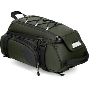 RAINSMORE Bike Bags for Bicycle Rear Rack 15L Waterproof Bike Ebike Trunk Pannier Saddle Bag with Rain Cover Bike Accessories Backpack Shoulder Bag for Commuter Travel Outdoor, Green