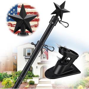 Flag Pole Holder for Outside House - 6ft Tangle Free Porch Flag Pole Kit with Bracket, Heavy Duty American Flag Poles for 3x5 4X6 Flags Outdoor, Metal Flagpole Residential for Porch, Garage - Black