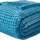EMME Fleece Blanket, 3D Jacquard Throw Blanket for Couch and Bed, Soft Cozy and Fluffy Blankets Lightweight Luxury Flannel with Geometric Grid Design (Peacock Blue, 50" x 60")