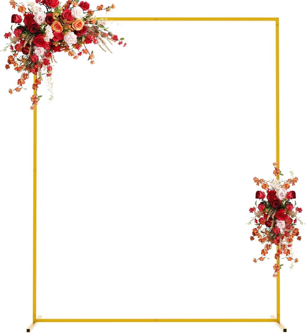 Asee'm 6.6FTx5.2FT Gold Wedding Arch Backdrop Stand Square Metal Rectangular Arch Frame for Ceremony Party Birthday Bridal Baby Shower Anniversary Arbor Balloon Decoration, 6.6x5.2ft