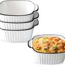 15oz Small Baking Dish 4 Pack Square Ceramic Baking Dishs with Handles,Individual Ceramic Bakeware for Oven, Microwave & Dishwasher Safe