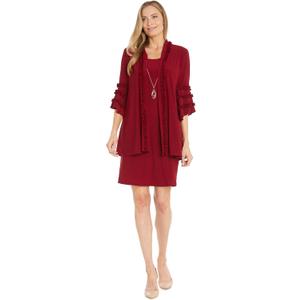 R&M Richards 2PC Sheath Dress & Jacket W/Ruffles & Detachable Necklace (18, Paprika)