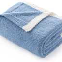 Snuggle Sac Ultra Soft Throw Blanket for Couch Bed Sofa 50x60 inches, Reversible Blue Blanket Microfiber Fluffy Fuzzy Cozy Knit Throws for Women Mothers Birthday Gifts (Solid Washed Blue)