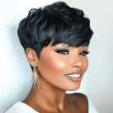 Pixie Cut Short Wig For Black Women Pixie Cut Wig Short Black Layered Wavy Wigs For Women Natural Wavy Short Wig(Natual Black)