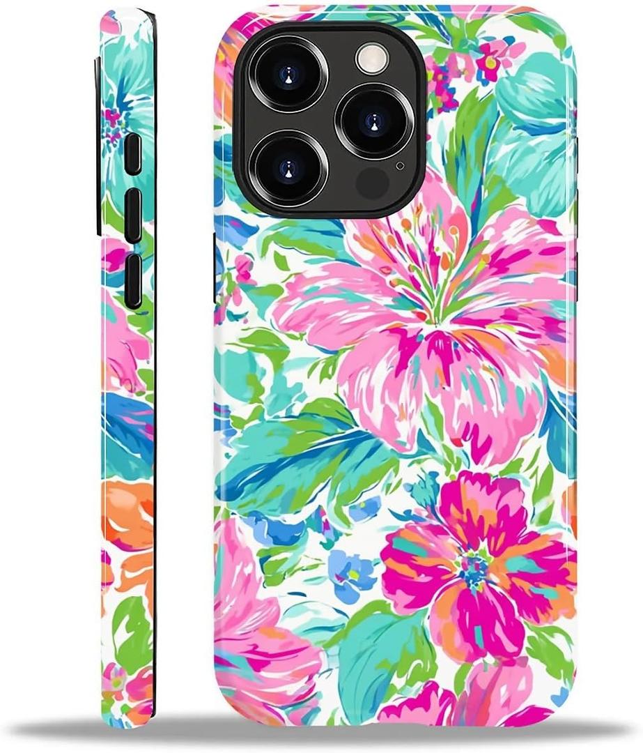 Case for iPhone 13 Pro Max,Anti Drop Scratch Frosted Protective Cover Case for Women Girl-Vibrant Tropical Flower