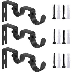 Heavy Duty Curtain Rod Brackets - Double Rod Holders 1" and 5/8" Inch (Set of 3, Black) Heavy Duty Curtain Rod Brackets - Double Rod Holders 1" and 5/8" Inch (Set of 3, Black)