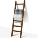 TEAKMAMA 6-Tier Blanket Ladder for Living Room and Bedroom,5.4 Ft Wall Leaning Quilt Rack with Hooks,Rustic Decorative Farmhouse Blanket Storage,Stylish Ladder Holder,Easy to Assemble,Mahogany Finish