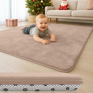 Flat Floor Play Mat, 47 x 47 Inch Washable Foam Play Area with Non-Slip Backing, Roll-Up Indoor Surface for Supervised Play, Light Brown