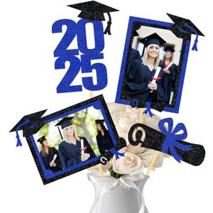21pcs 2025 Graduation Centerpieces for Table Decoration, Class of 2025 Grad Photo Centerpiece for Graduation Party Decoration (Blue)